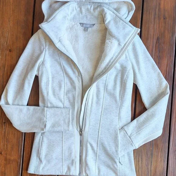 Athleta Luxe Victory Hoodie Jacket Full Zip Sweatshirt Faux Fur Lined Women XXS - Picture 6 of 10